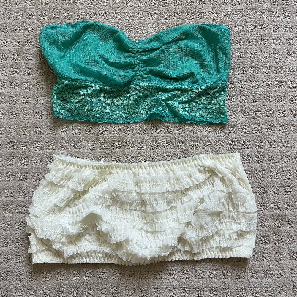 Aerie Strapless Green Bandeau and White Bandeau Two Set